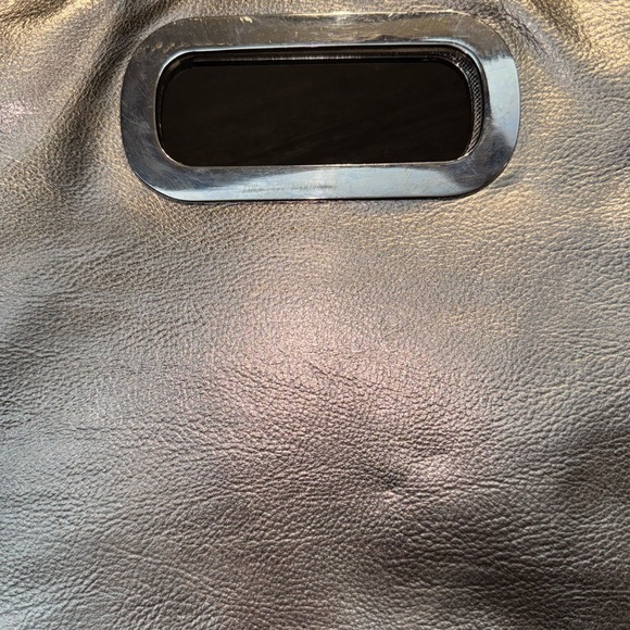 Aldo Metallic Gray/Silver Leather Clutch with chain shoulder strap - Picture 2 of 7